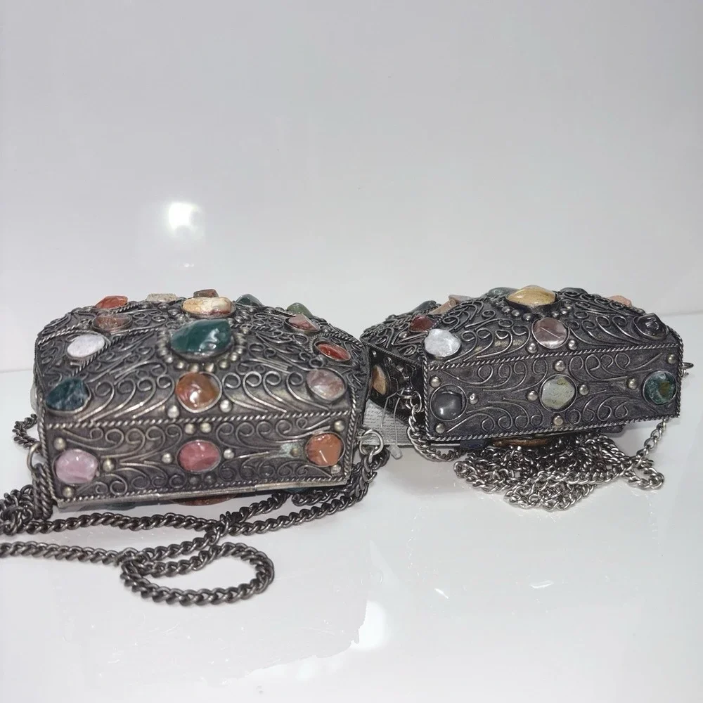 Silver Metal Purse Set 1lb 7oz Sajai Bag - Agate Stones Cocktail 1 NWT + 1 NWOT